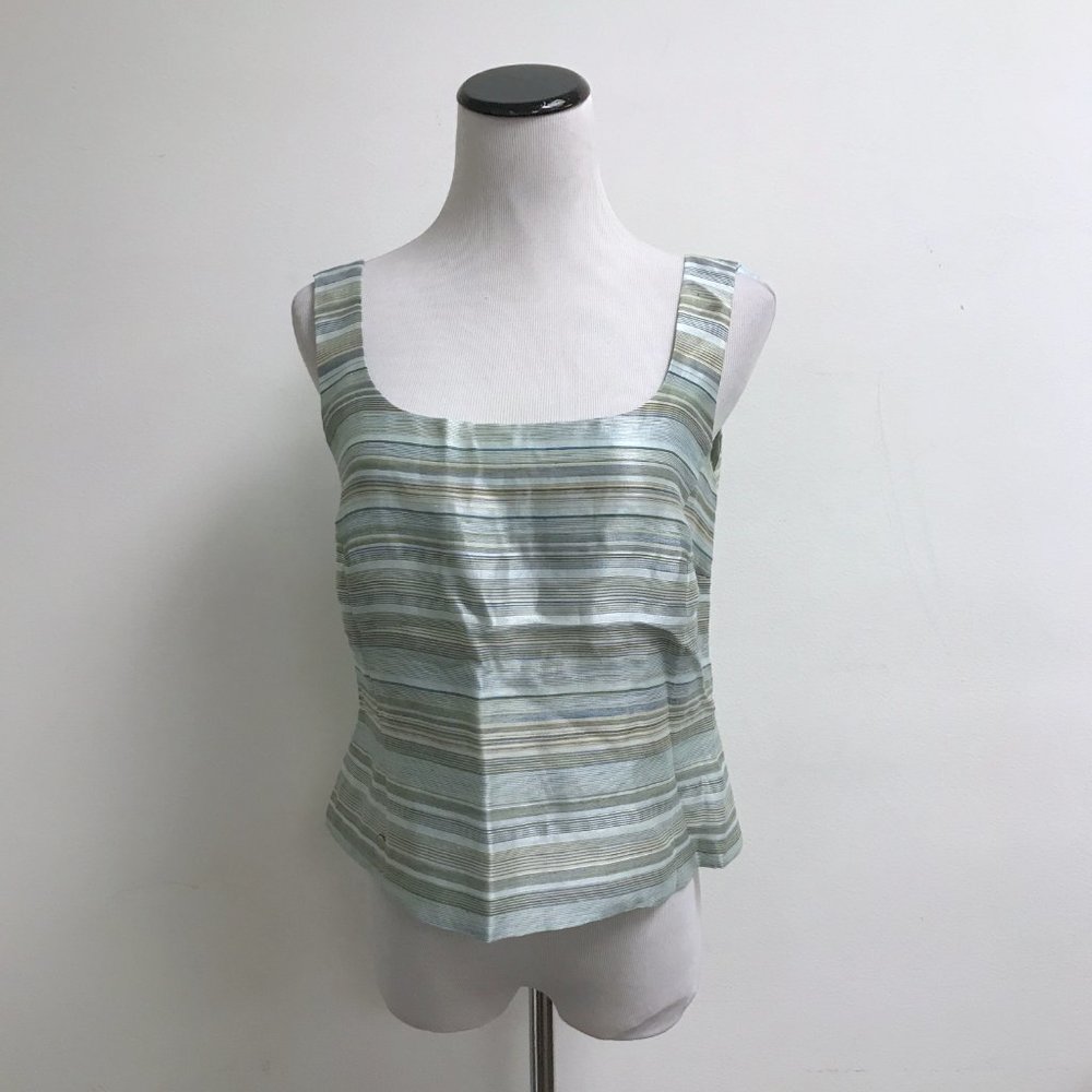 Akris aqua fine stripe silk scoop neck tank top 8